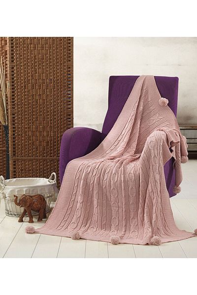 DOUX HOME Sevda Knitwear Knitted Tv Blanket with 10 Pompoms 130 X 170 (Powder)