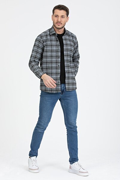 Varetta Чоловіча сіра довга сорочка з кишенями та клітинкою, тепла зимова сорочка