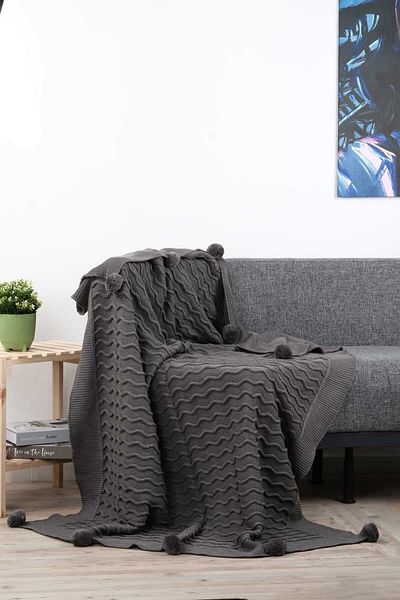 DOUX HOME Meral Knitwear Πλεκτή κουβέρτα τηλεόρασης Pompom 130 X 170 cm (ΑΝΘΡΑΚΙΤΗ)