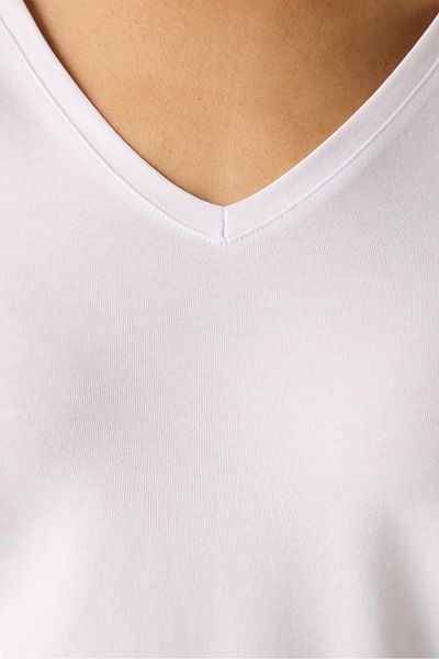 Penti Baumwolle V-Ausschnitt Basic Weiß Langarm Top