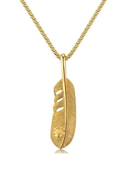 Chavin Gold Luck Feather Eagle Feather Figured Steel Men's Necklace Dp86Sr