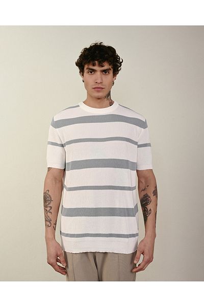 İLKCET MODA Premium Oversize ριγέ πλεκτό μπλουζάκι