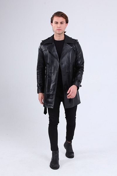 CE-YIL DERİ ÜRÜNLERİ Men's Trench Coat - Genuine Leather