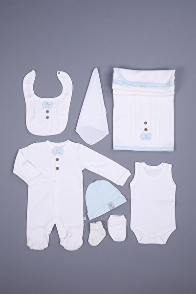 Babyhola Organik %100 Pamuk Kız Erkek Bebek Yenidoğan Tulum Zıbın Battaniye 8'li Set 0-3 Ay Hediyeli