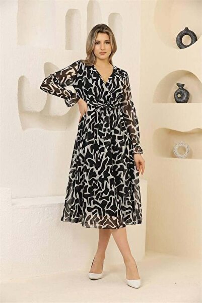 Dipmoda γυναικείο μαύρο φόρεμα σιφόν Με σχέδιο DPRSSN32