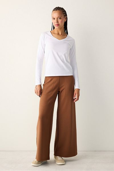 Penti Baumwolle V-Ausschnitt Basic Weiß Langarm Top