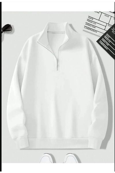 warn Unisex Black Stand Collar Half Zipper Oversize Sweatshirt