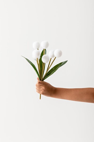 Güleç Yapay Çiçek Yapay Ponpon Çiçeği Beyaz 35 Cm 7 Dal