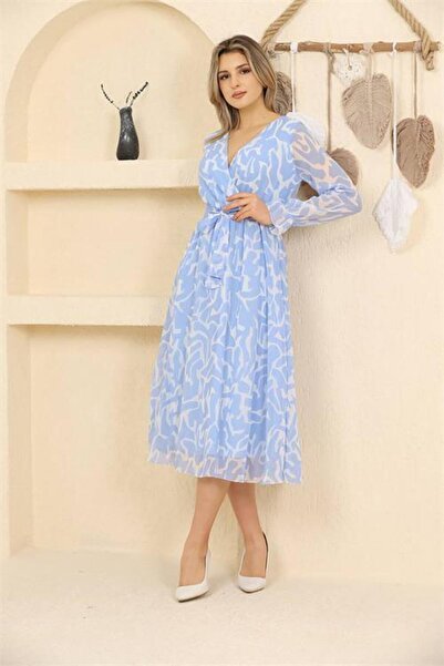 Dipmoda γυναικείο μπλε φόρεμα σιφόν Με σχέδιο DPRSSN32