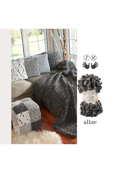 Alize Pack of 5 Puffy Knitting Yarn - 428 Medium Gray - 100 Gr.9 Mt.Finger Knitting Rope