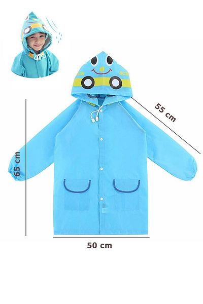 LiderGlobal Blue Children's Raincoat Cartoon Patterned Waterproof