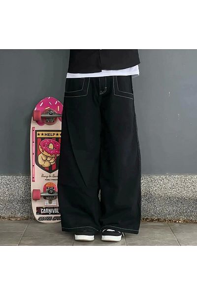 Violon Vintage Graffiti Patterned Retro Baggy Unisex Jean