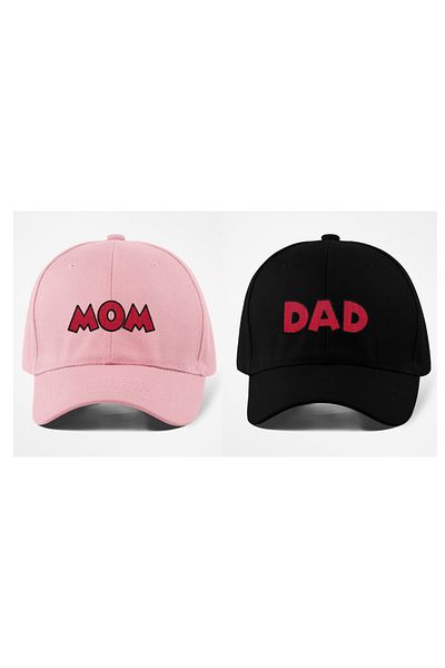 QUATEX Mom&Dad 2-Piece Embroidered Unisex Sports Cap - Pink and Black, a Quality