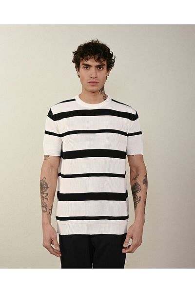 İLKCET MODA Υπερμεγέθη ριγέ Premium πλεκτό T-Shirt