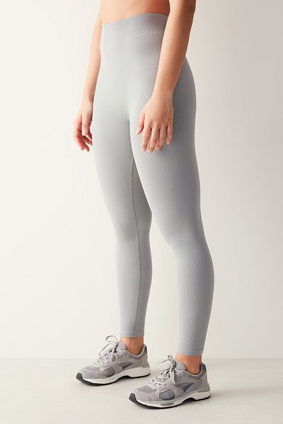 Penti Grey High Waist Ribbed Ankle-Length Seamless Leggings