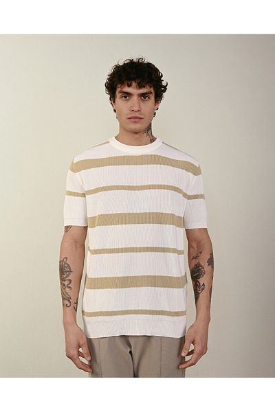 İLKCET MODA Premium Oversize ριγέ πλεκτό μπλουζάκι