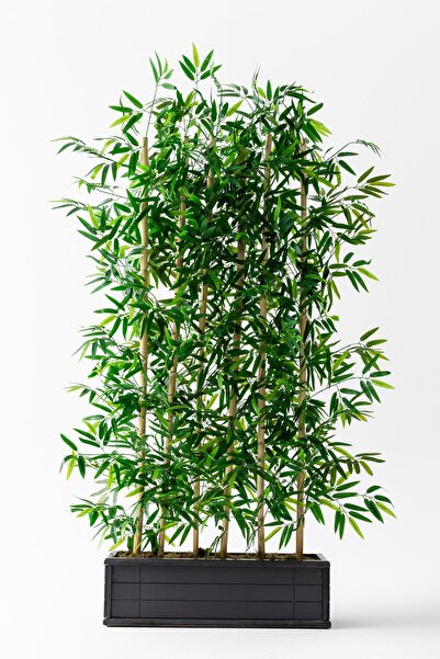 Güleç Yapay Çiçek Yapay Bambu Seperatör Ahşap Antrasit Saksı 175 Cm