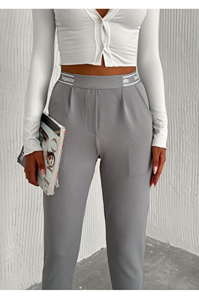 Noa Noa Bel Yazılı Lastik Detaylı Slim Fit Likralı Havuç Pantolon