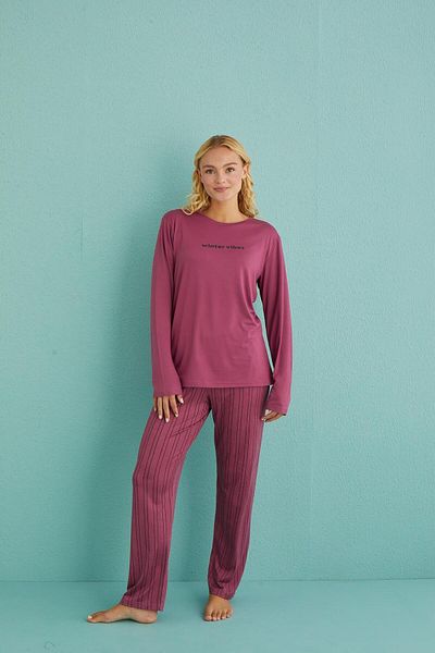 gd goldoremi 50902-40 Women's Winter Vibes Milan Fabric Long Sleeve Pajamas Set
