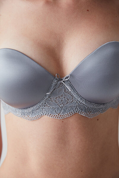 Penti Pop Up Shiny Padded Push Up Micro Gray Bra
