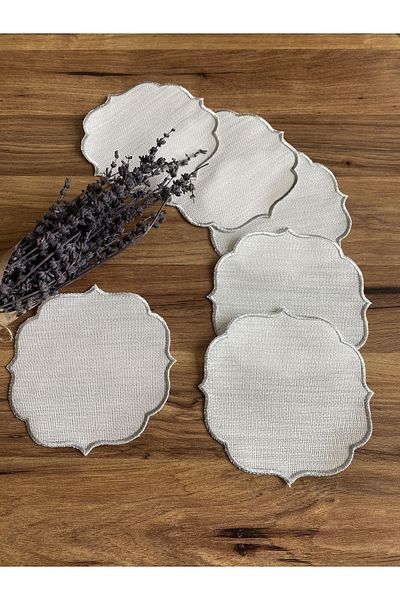 Nurhanhome 6 Pieces Linen Linen Fabric Suitable for Etamine Processing Silver Color Coffee Cocktail Presentation Napkin