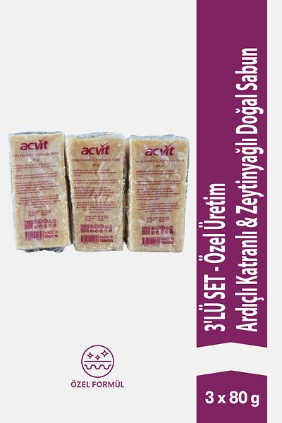 Acvit صابون زيت الزيتون الطبيعي مع قطران العرعر الطبيعي 3 × 80 جرام.