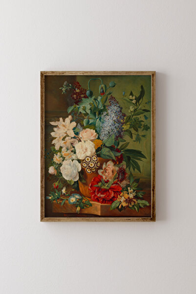 epiqart Çiçekler Ahşap Desenli Çerçeve