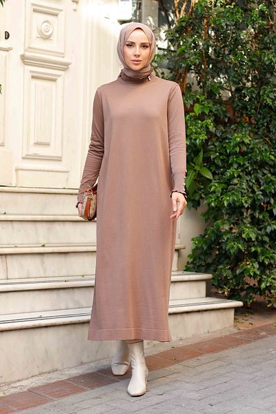 Pamuk Butik Γυναικείο πλεκτό φόρεμα Mercerized με πέτρα με λεπτομέρεια βολάν