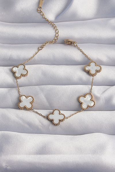 Skygo 316L Steel Gold Color White Pearlescent Clover Bracelet - Tj-Bb6262