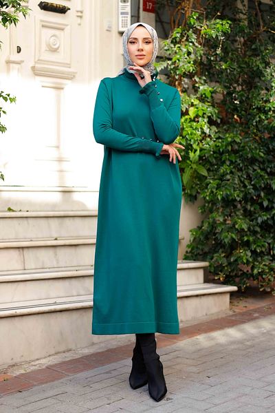 Pamuk Butik Γυναικείο πλεκτό φόρεμα Mercerized με πέτρα με λεπτομέρεια βολάν