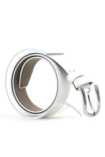 Rakerplus Curea albă clasică pentru băiat din piele lăcuită cu cataramă metalică