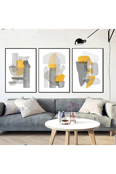 Linacci 3-Piece Black Metal Frame Gray Yellow Modern Glass Table Set