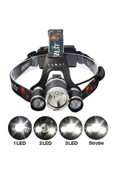 Nemere Boruit T6 Kafa Feneri 5000 Lumens 3Xcree Xm-T6+2R5 Lamba Led Kamp Lamb...