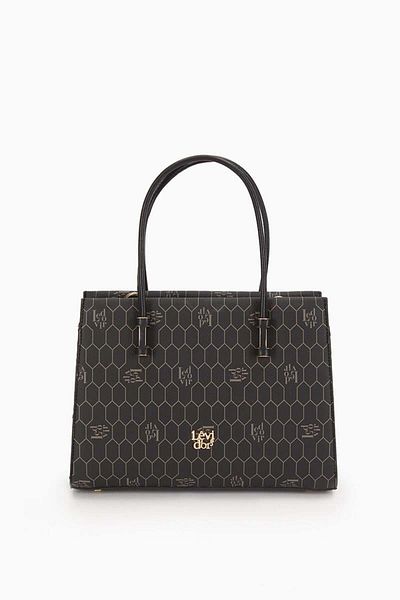 Levidor Brown Honeycomb Printed Three-Compartment Handbag