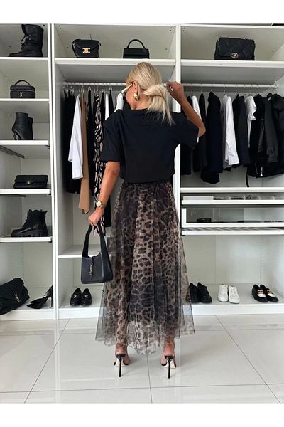 Ecenin Favorileri Fusta din tul cu model leopard