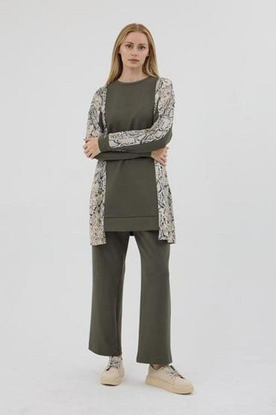 Moodbasic طقم كاكي موديل Mb24.629 - تفاصيل نمط الأفعى