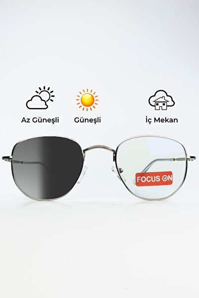 Focus On Eyewear Berlin Silver Pentagonal Metal |   Photochromic Blue Light Glasses |   Single Glass Automatic Darkening