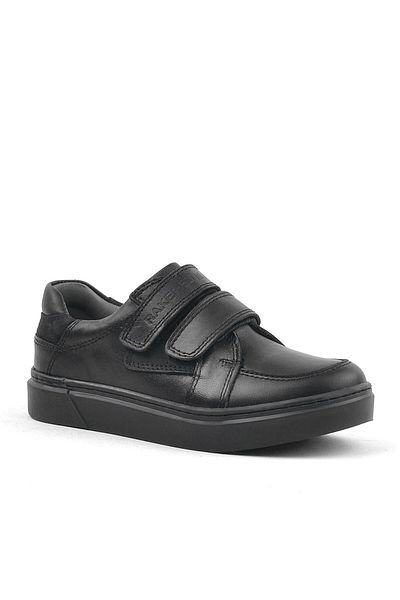 Raker Pantofi de școală sport din piele naturală neagră pentru băiat - velcro