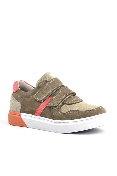 Rakerplus Adidași pentru băieți din piele naturală, culoare nisip, cu velcro