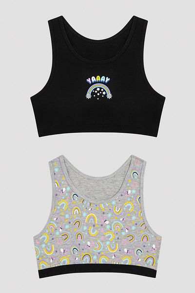 Penti Black-gray Girl's Rainbow Patterned 2-Piece Half Tank Top