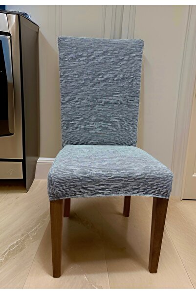 uzhanem Streçli Lastikli Likralı Esnek Sandalye Örtüsü Düz Desen Jakarlı Sandalye Kılıfı (6ADET) Gri