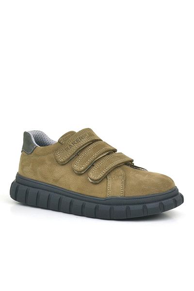 Rakerplus Pantofi de școală sport zilnic pentru copii din piele naturală culoare nisip negru cu velcro