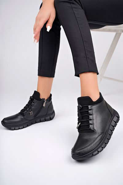 Deripabuc Genuine Leather Black Women's Anatomical Leather Boots Dp79-3615