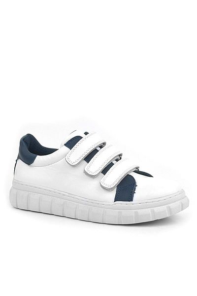 Rakerplus Pantofi de școală sport zilnic pentru copii din piele naturală cu velcro alb