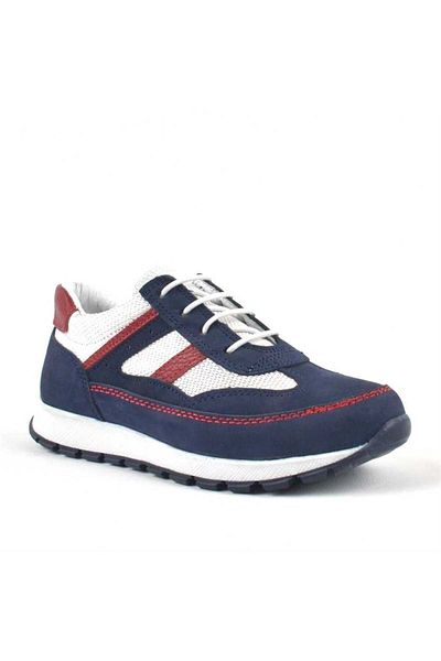 Rakerplus Genuine Leather Navy Blue Lace-up Boys' Sports School Shoes