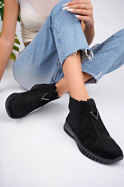 Deripabuc Genuine Leather Black Nubuck Women's Anatomical Leather Boots Dp79-1453