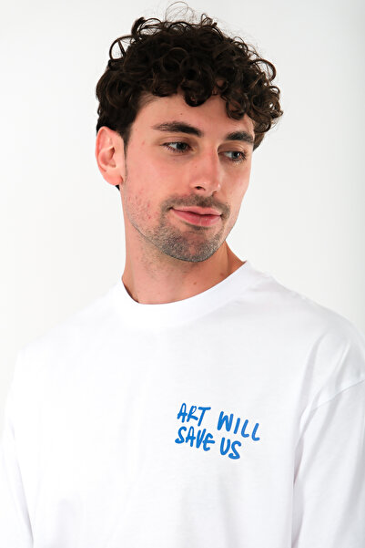 Coredra Ανδρικό λευκό μπλουζάκι Oversize Art Will Save Us