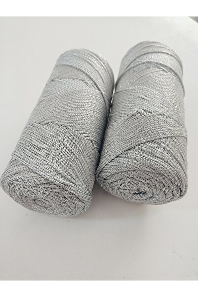 Engin TT Simli Makrome İpleri Çanta,Runner,Supla Hobi İpi  (400 gr-2-mm- Gümüş)