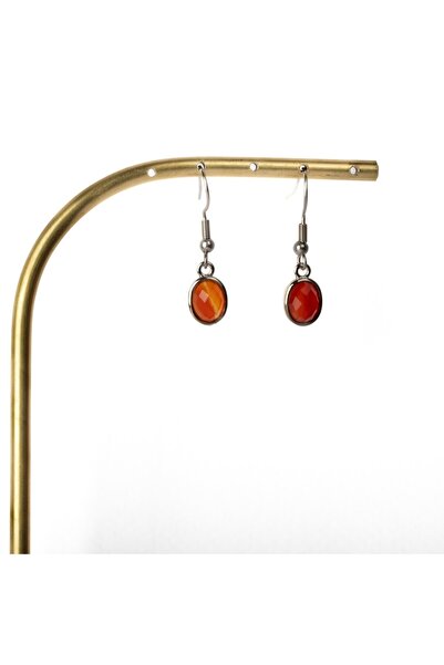 Paleo Mini Akik Taşlı Doğal Taş Çelik Küpe