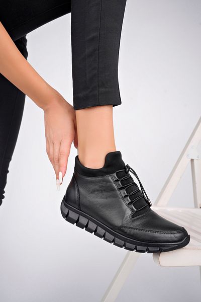Deripabuc Genuine Leather Black Women's Anatomical Leather Boots Dp79-3615
